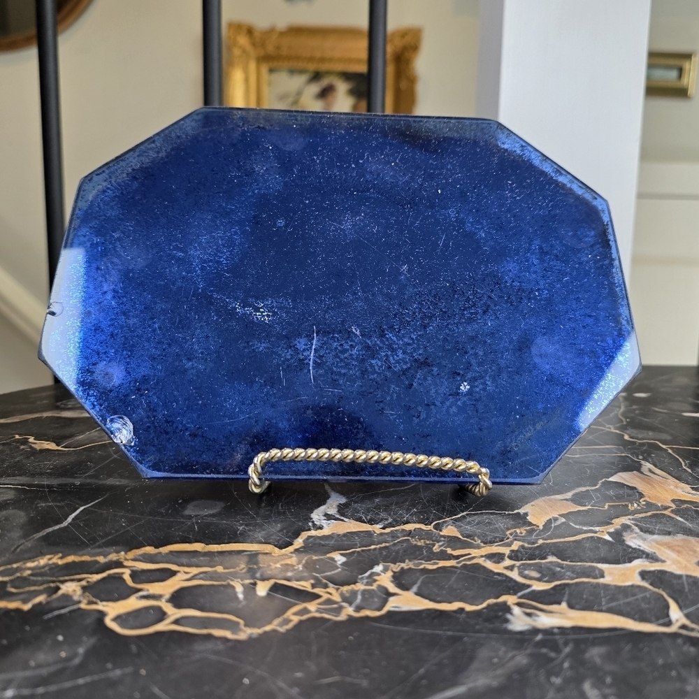 Vintage Emdeoa Glass Cobalt Blue Tray Art Deco